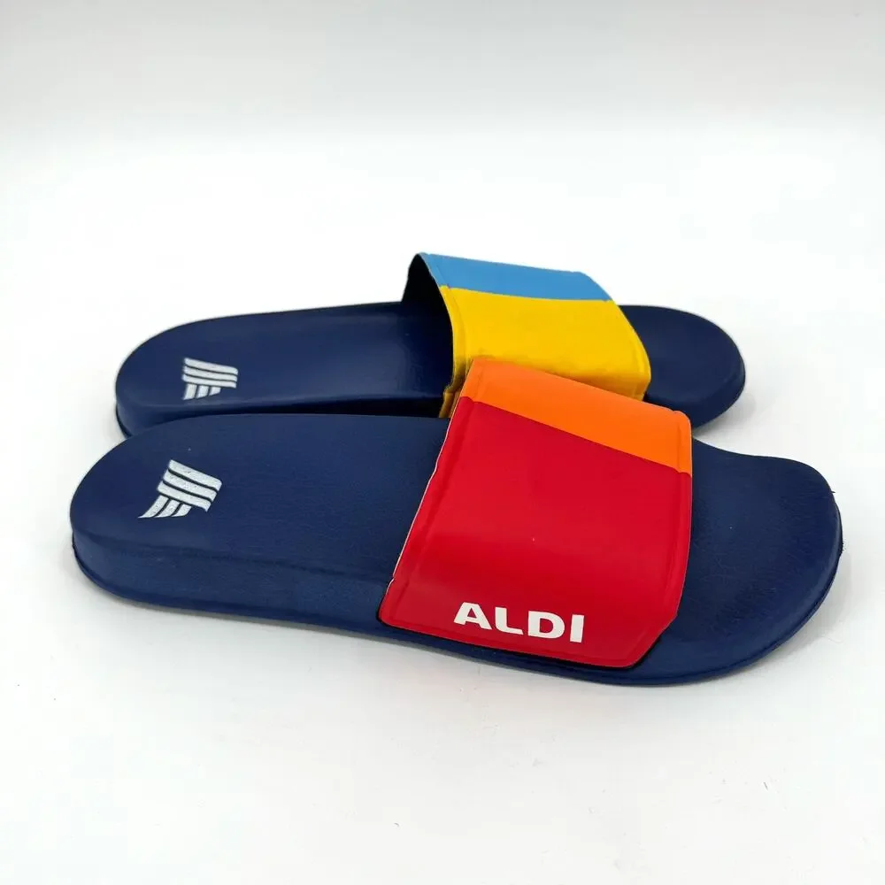 Aldi Mania Super Fan Ladies Size 10 Slides Sandals Crane NWOT